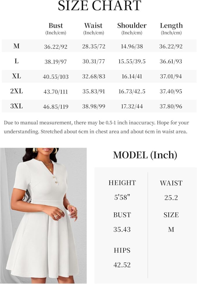 MarryUP Damen-Kleid, kurzärmelig, V-Ausschnitt, lässig, semi-formell, A-Linie, Arbeitskleid, Hochzeitsgäste, Cocktailkleider mit Taschen – Bild 6