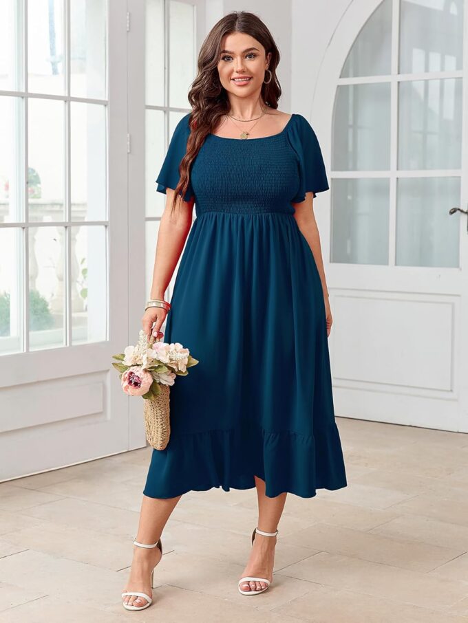 SCOMCHIC Women's Plus Size Summer Dress Casual Short Sleeve Scoop Neck Maxi Dress Smocked Ruffle Boho Flowy Long Dresses – Bild 5