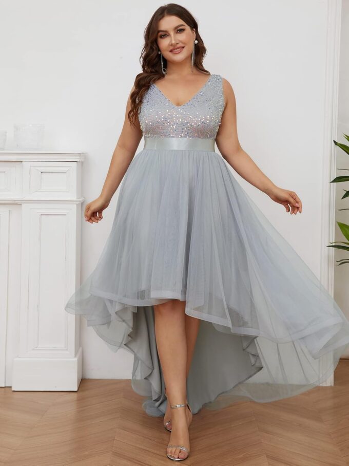Ever-Pretty Womens Double V Neck A Line High Low Sequin Tulle Plus Size Formal Dresses for Curvy Women 0147A-DA – Bild 2