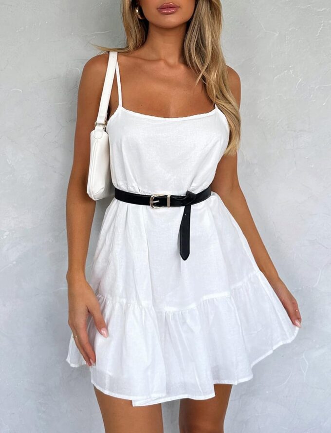 Flowy Short Sundress Mini Babydoll Dresses for Women Going Out Tiered Ruffle Beach Spaghetti Strap Swing Dress Cute – Bild 2