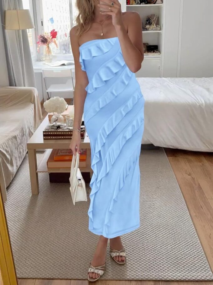 Muchpow Women's Summer Strapless Dress Sexy Tassel Ruffle Maxi Bodycon Party Cocktail Dresses – Bild 6