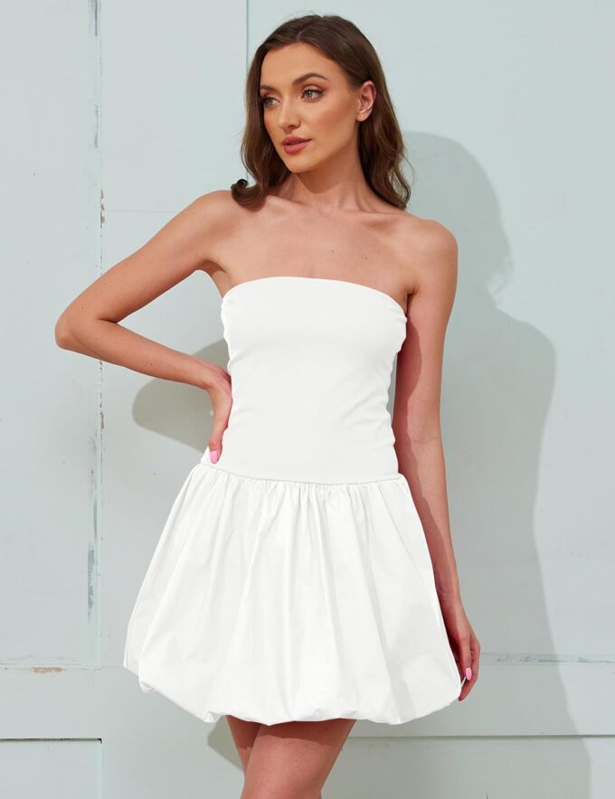 Meladyan Women’s Strapless Tube Bubble Dress Cute Summer Mini Short Dresses Bandeau Corset Party Dress – Bild 3