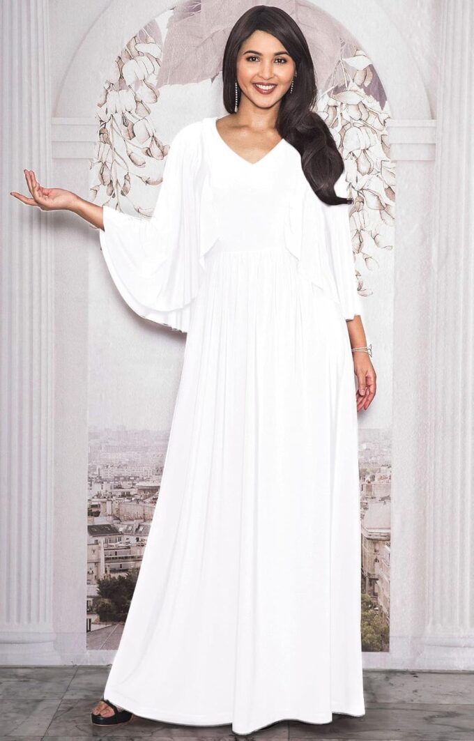 KOH KOH Womens V-Neck Elegant Batwing Cape Sleeves Cocktail Maxi Dress Gown – Bild 4