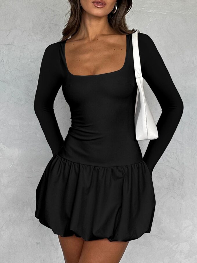 cailami Women's Sexy Bubble Mini Dress Corset Square Neck Long Sleeve Ruffle Short Party Dresses – Bild 5