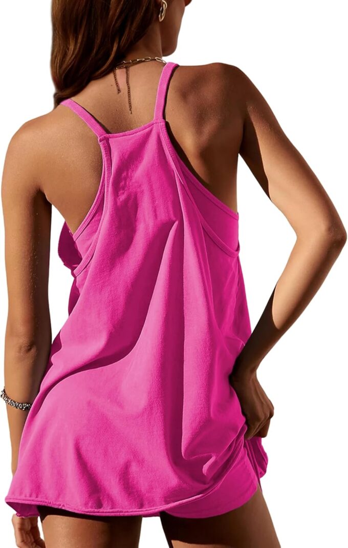Faleave Women's Summer Sleeveless Mini Dress Athletic Spaghetti Strap Built-in Shorts Tennis Sundress with Pockets – Bild 2