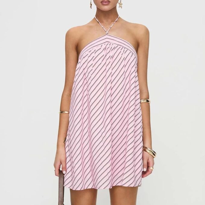 Women's Striped Halter Mini Dress for Summer Sexy Backless Sleeveless Dresses Cute Beach Vacation Outfits – Bild 4