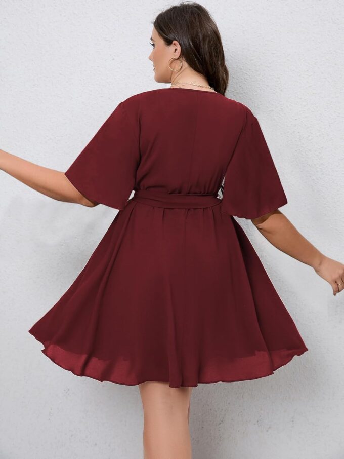 SCOMCHIC Women's Plus Size Summer Dresses Short Sleeve Wrap V Neck A Line Skater Mini Short Dress XL-4XL – Bild 6