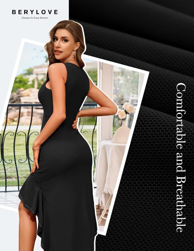 BeryLove Summer Wedding Guest Mesh Dresses Cocktail Formal Bodycon Ruffle Prom Party Beach Dress – Bild 3