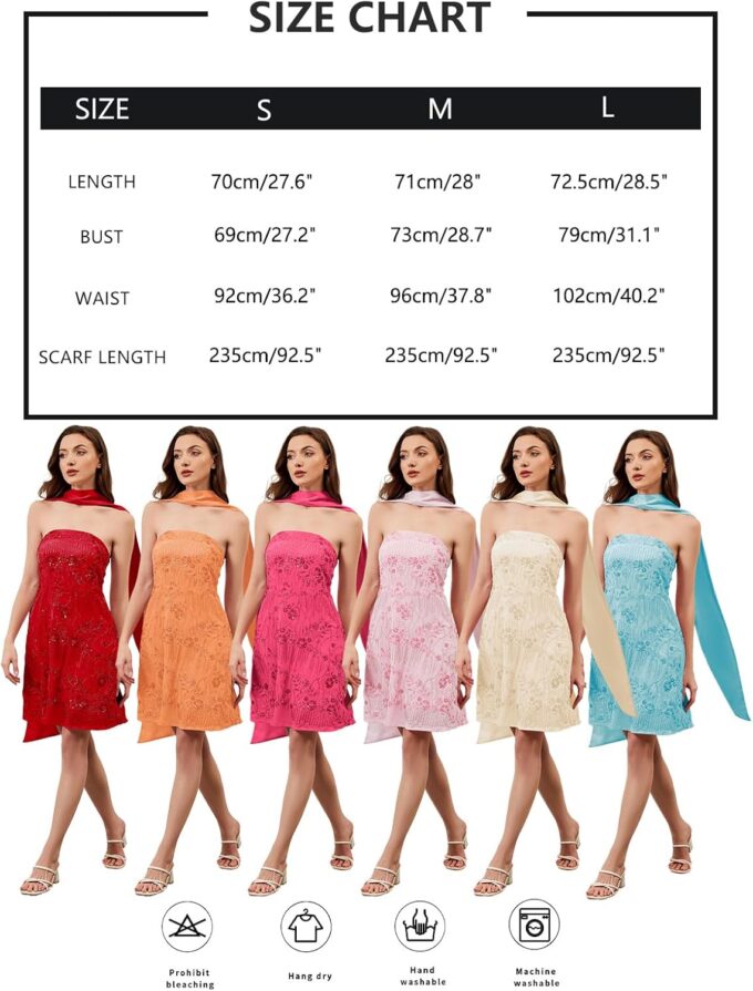 Women Strapless Sequin Mini Dress with Scarf Summer Formal Homecoming Cocktail Tube Floral Short Dress Party Flowy – Bild 4
