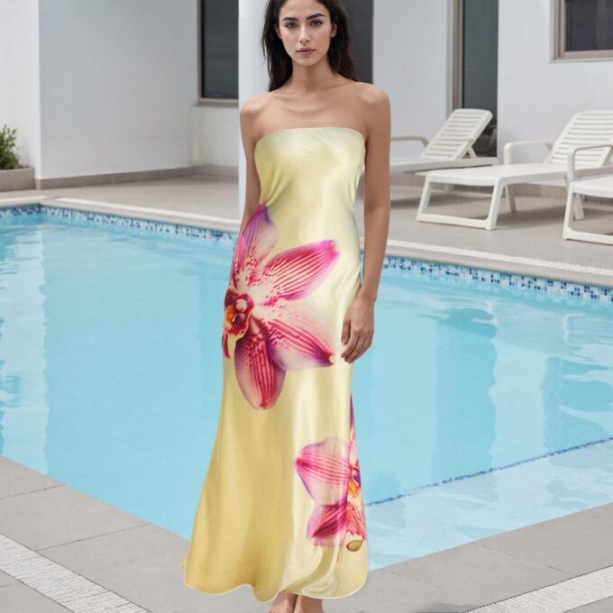 Women Floral Strapless Maxi Dresses Off Shoulder Sleeveless Backless Tube Top Dress Bodycon Bandeau Sundress – Bild 2