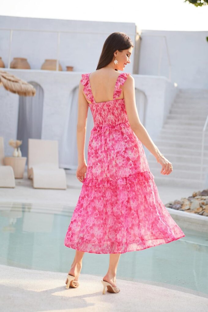 GRACE KARIN Women’s Summer Boho Floral Tiered Dress Strap A Line Swing Flowy Midi Dress Ruffle Beach Wedding Guest Dress – Bild 3