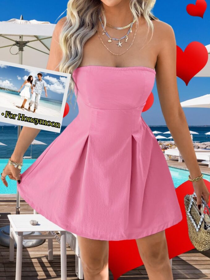 Strapless Bow Tie Mini Dress, A-Line Backless Cut-Out Sleeveless, Grad Formal Cocktail, for Women HOCO Vacation – Bild 5