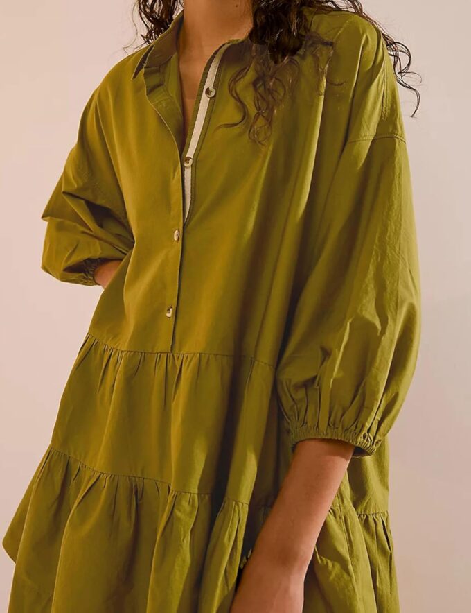 Zontroldy Women's Oversized Casual Collared Babydoll Mini Dresses Puff Sleeve A-line Tiered Shirt Tunic Dress – Bild 5