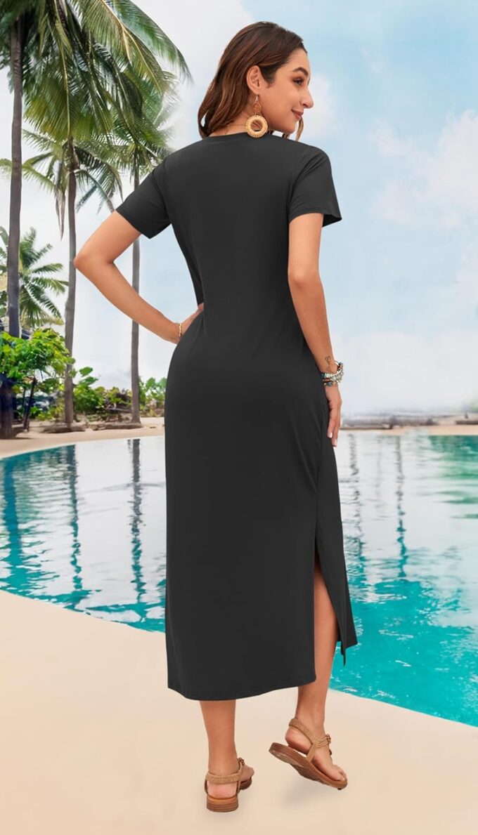 MISFAY Women Summer Midi Dresses Casual Loose Short Sleeve Dress Split Maxi Beach Sundress Travel Vacation Dress with Pockets – Bild 3