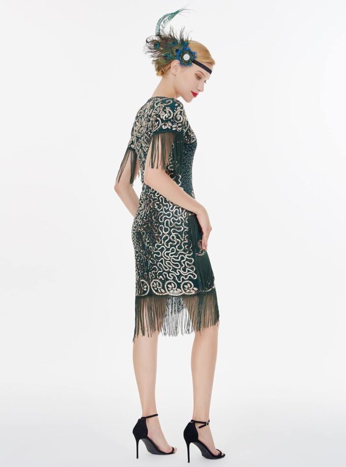 FAIRY COUPLE Women's1920s Art Deco Fringed Sequin Dress Flapper Gatsby Dress – Bild 5