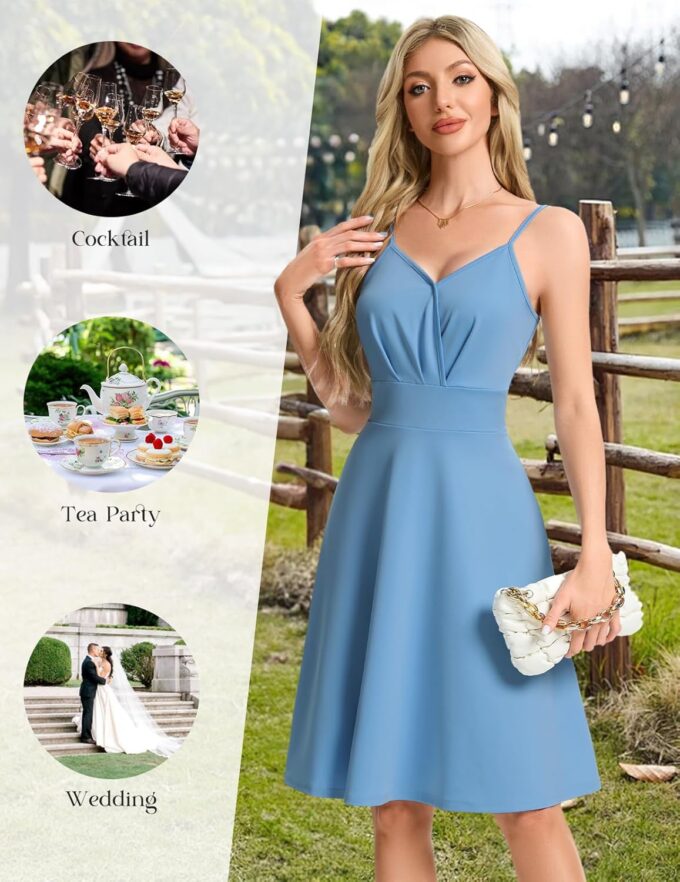 HomRain Women's Cocktail Party Dress V-Neck & Strap Dresses for Women Casual Swing Wedding Guest Dress – Bild 2