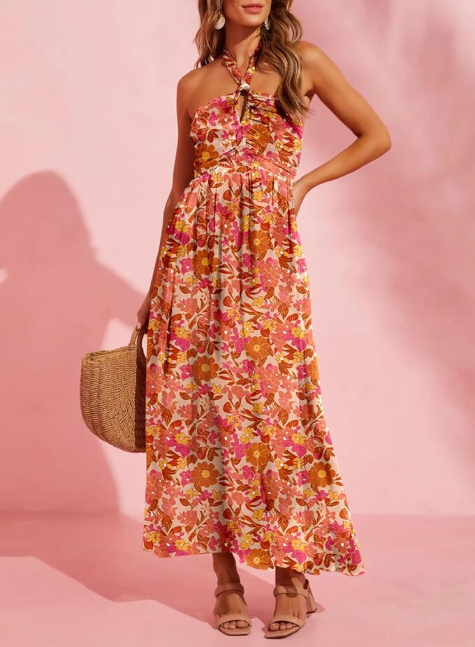 Dokotoo Women's Summer Dresses Halter Neck Sleeveless Backless Flowy A Line Boho Maxi Dress – Bild 3