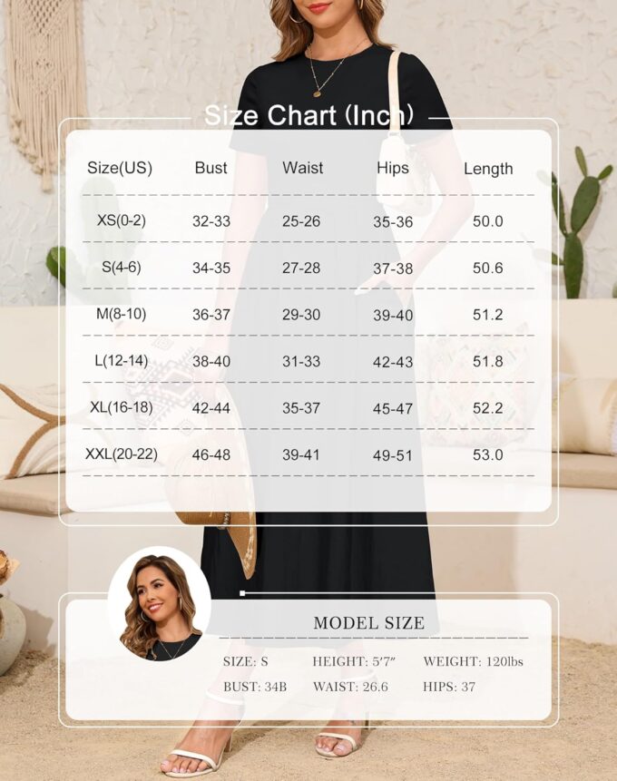 Annebouti Womens 2025 Summer Spring Maxi Dress Trendy Elegant Short Sleeve Cotton Top Casual Long Dress with Pockets – Bild 6