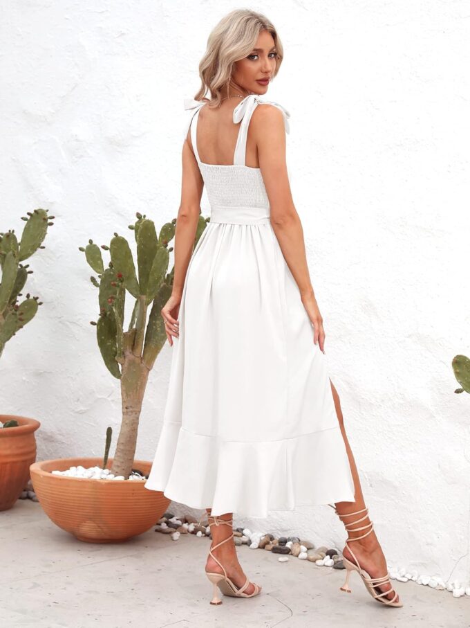 Womens Square Neck Ruffle Split Midi Elegant Formal Wedding Guest Cocktail Bridesmaid Dress – Bild 6