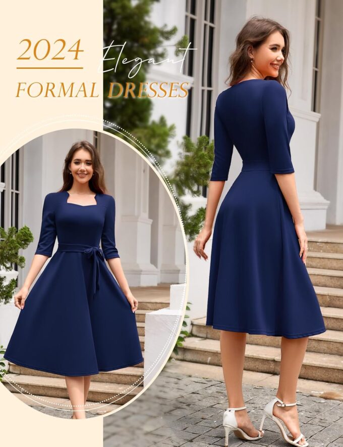 HomRain Women's Cocktail Formal Dresses Elegant Wedding Guest A-Line Graduation Tea Party Modest Prom Church Dress – Bild 3