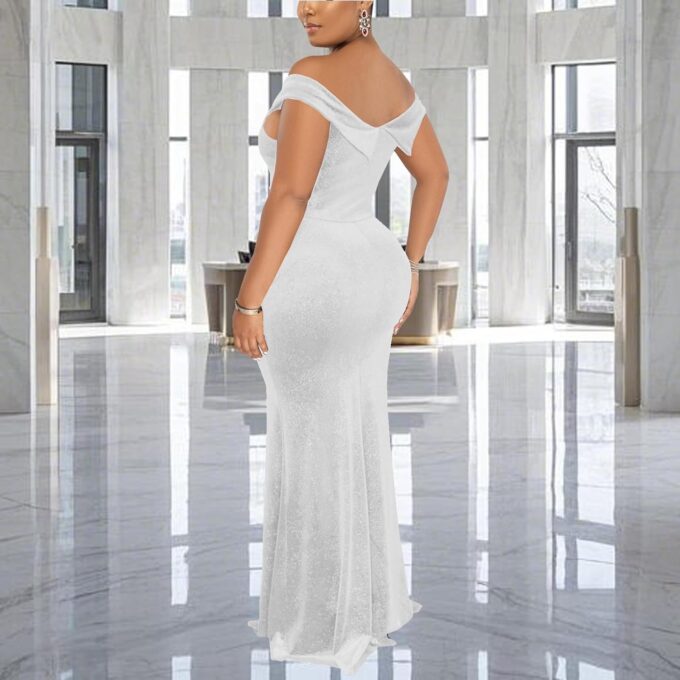 Elegant Off Shoulder Mermaid Bodycon Maxi Dress for Women Sexy Wedding Ruched Evening Gown Prom Cocktail Party Dress – Bild 7