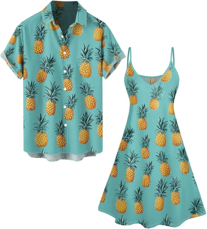 DRESSFO Matchable Couples' Outfit Tiled Pineapple Print Men's Shirt Or Women's Spaghetti Strap Dress – Bild 7