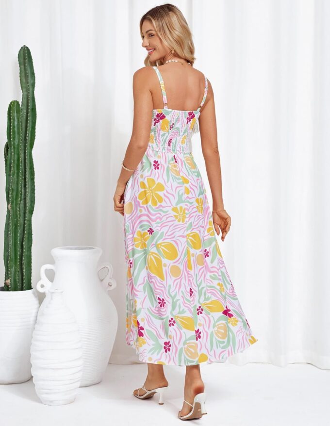 GRACE KARIN 2025 Women's Summer Spaghetti Strap Maxi Dress Smocked Floral Dress Sleeveless Boho Beach Sundress with Pockets – Bild 5