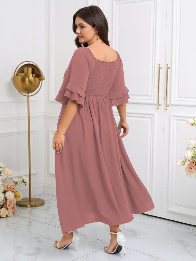 SCOMCHIC Womens Plus Size Maxi Dresses Smocked Square Neck Short Sleeve Wedding Guest Formal Flowy A-Line Long Dress – Bild 6