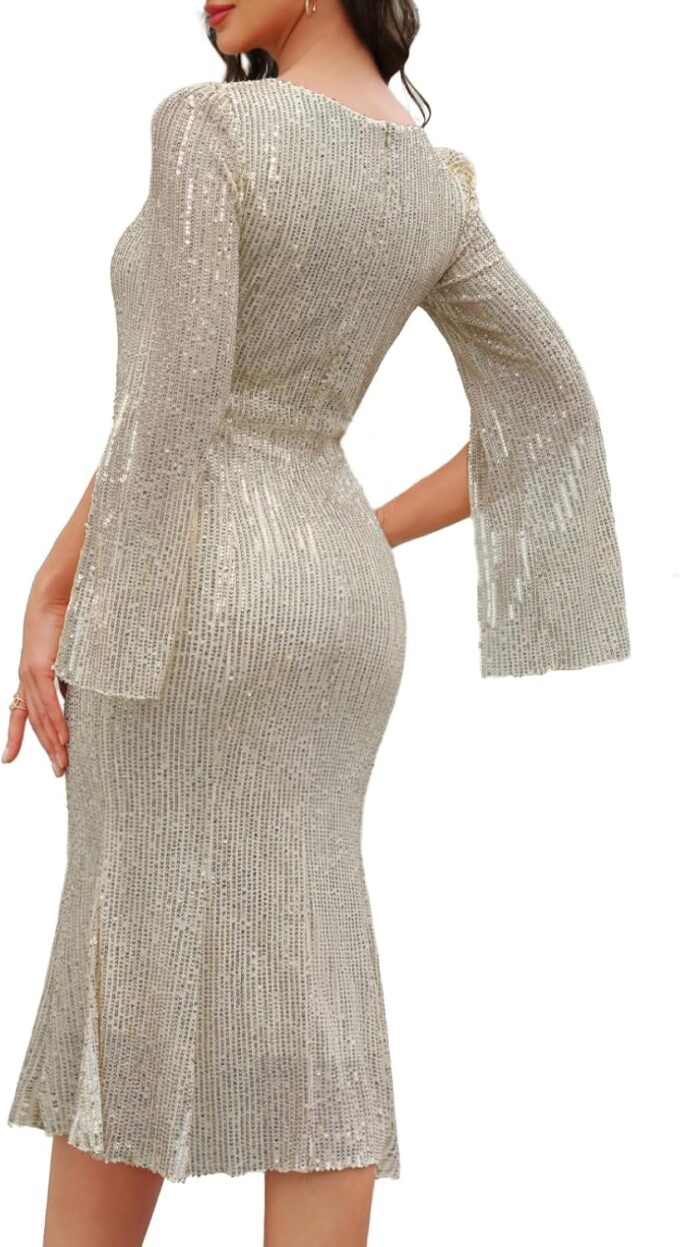 Sequin Cocktail Formal Dresses for Women,Weddings Guest Evening Party Gowns Slim Midi Fishtail Dress – Bild 6