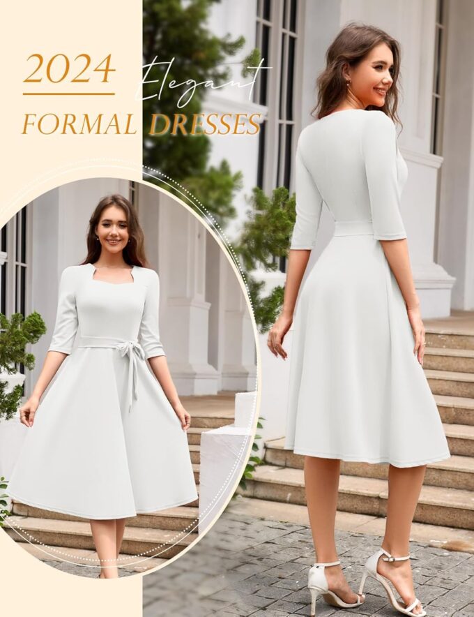 HomRain Women's Cocktail Formal Dresses Elegant Wedding Guest A-Line Graduation Tea Party Modest Prom Church Dress – Bild 3