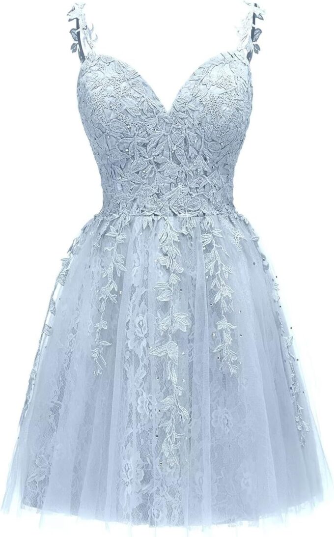 Spaghetti Straps Tulle Homecoming Dresses for Teens Lace Appliques Women's Short Prom Dresses Cocktail Gowns