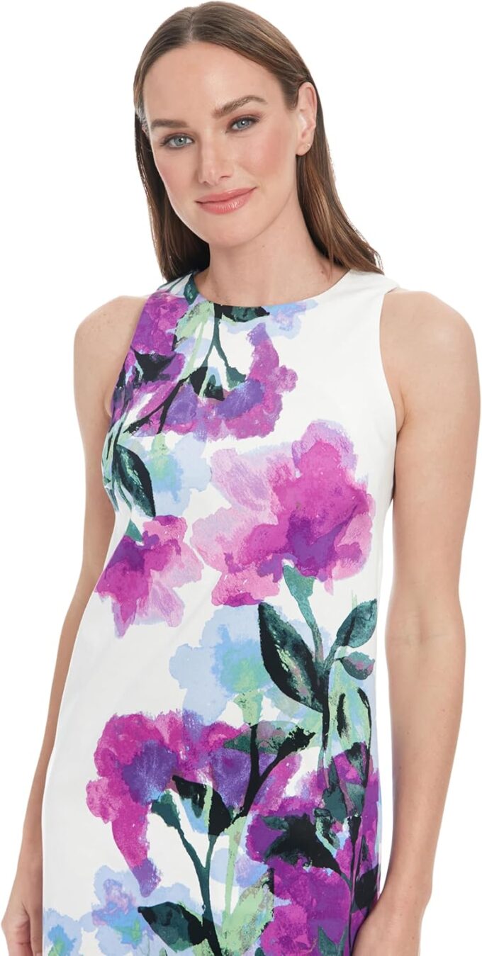 London Times Women's Sleeveless Sheath High Neckline Knee-Length Silhouette-Versatile Summer Wedding Guest Dress – Bild 5