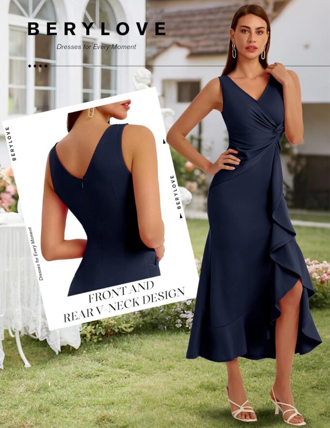 BeryLove Formal Wedding Guest Evening Midi Ruffle Dresses Cocktail Elegant Dress – Bild 4