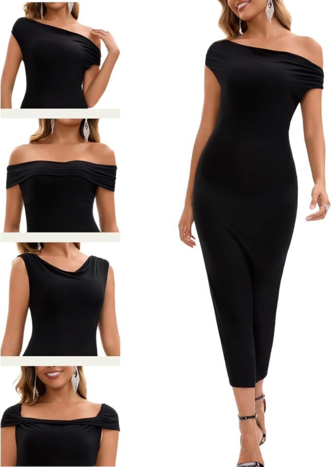 Women's Off Shoulder Bodycon Long Dress for Cocktail Wedding Guest, Formal Evening Party - Casual Elegant Summer 2025