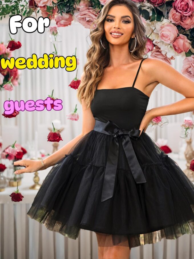 Kaei&Shi Poofy Short Tulle Dress,Spaghetti Strap Semi Formal Dresses for Women,Elegant Birthday Outfit Homecoming Cocktail – Bild 5
