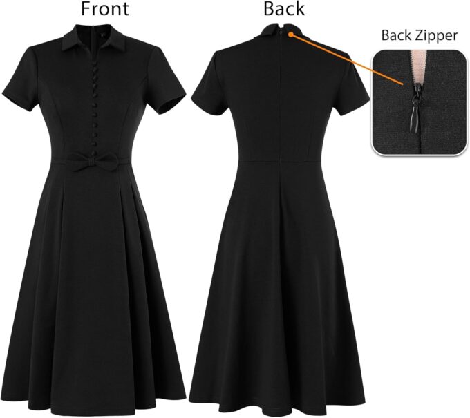 VFSHOW Damen-Kleid, Businesskleid, Arbeit, Büro, Gürtel, Knöpfe, Taschen, Kragen, Skaterkleid, A-Linie – Bild 5