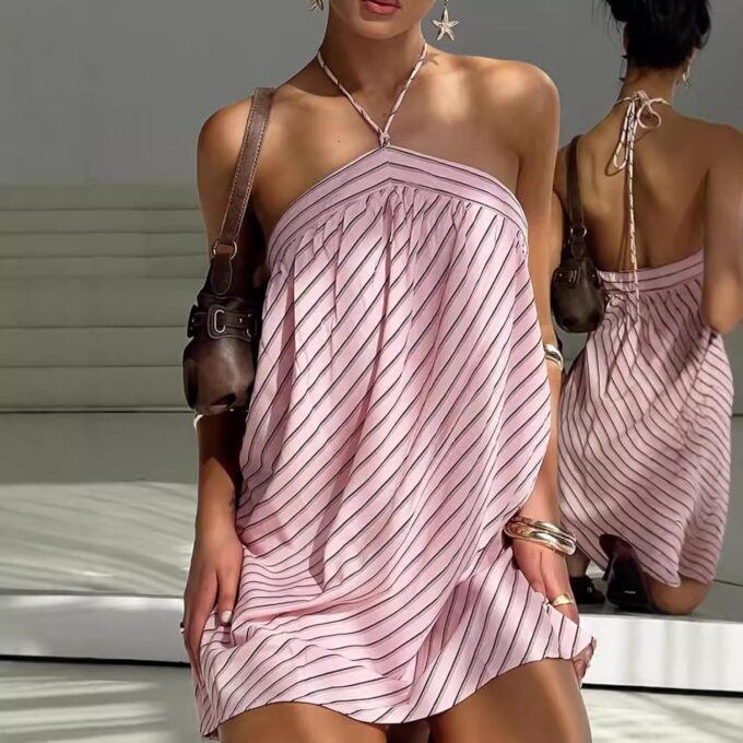 Women's Striped Halter Mini Dress for Summer Sexy Backless Sleeveless Dresses Cute Beach Vacation Outfits – Bild 7