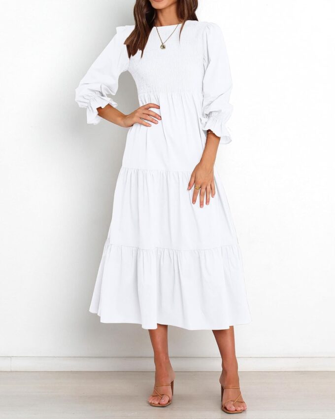 BTFBM Women Casual Long Sleeve Crew Neck Fall Dress Bohemian Relaxed Fit Floral Flowy Maxi Dresses Tiered Cocktail Dress – Bild 3