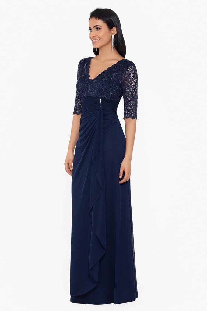 Betsy & Adam Women's Floor-Length, 3/4 Sleeve, Embellished, with Fitted Silhouette – Bild 3