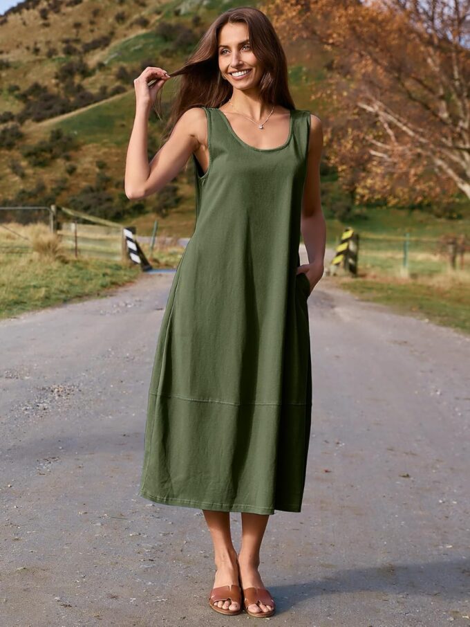 BerryGo Women's Loose Casual Midi Cotton Dresses Sundress Sleeveless Beach Summer Trendy Tank Top Dress with Pockets – Bild 2