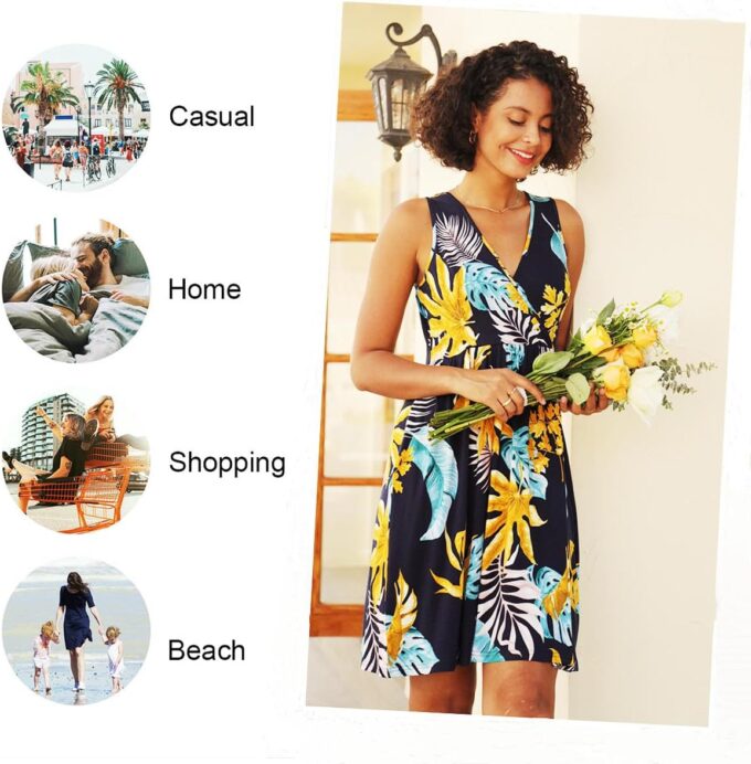 CATHY 2025 Womens Dress Sexy Sleeveless Summer Dresses V Neck Casual Wrap Sundress with Pockets S-2XL – Bild 5