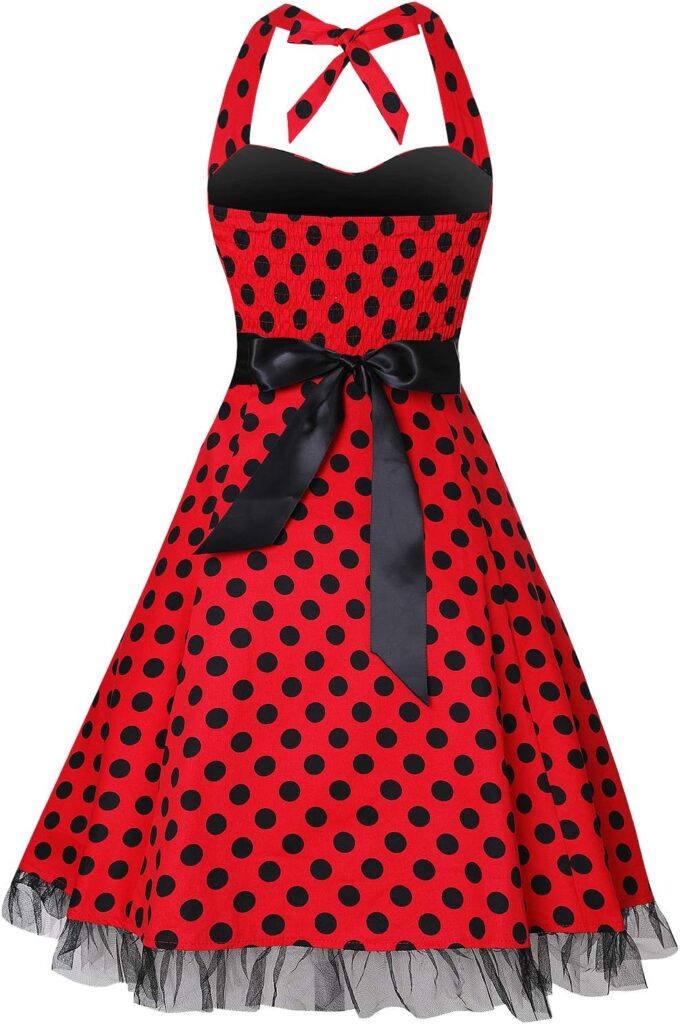 oten Women's Vintage Polka Dot Halter Dress 1950s Floral Spring Retro Rockabilly Cocktail Swing Tea Dresses – Bild 2