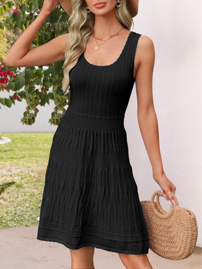 MEROKEETY Women's Summer Sleeveless Mini Dress 2025 Casual Crewneck Crochet A Line Flowy Tank Sundress – Bild 4