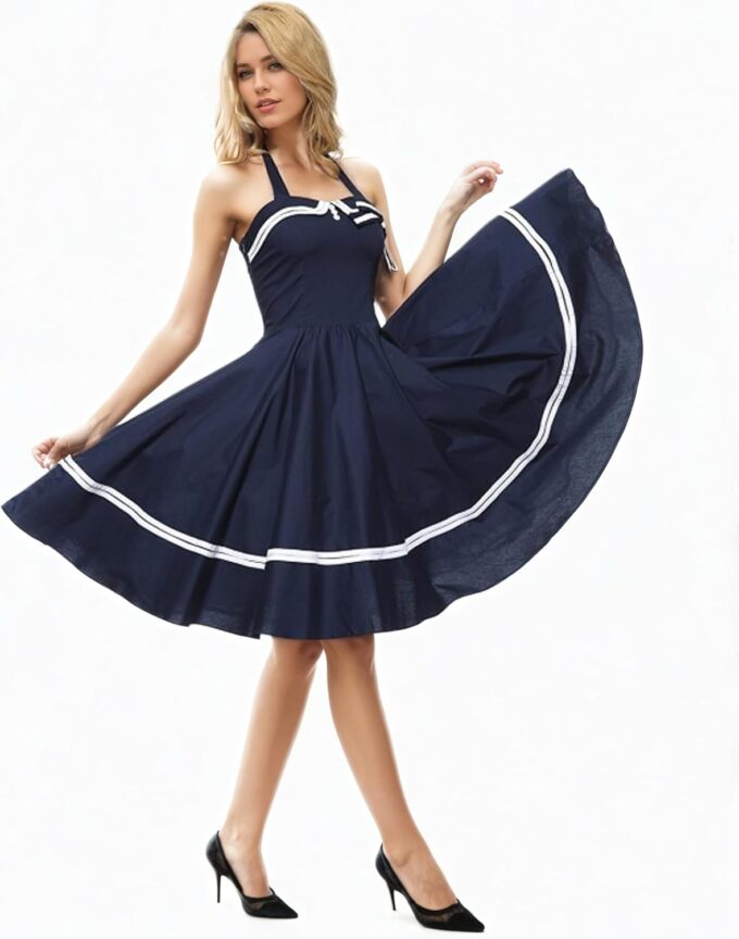 Retro Sailor Dress - S-3XL Women's 1950s Halter Vintage Rockabilly Dress Pinup Retro Sailor Cocktail Dress – Bild 4