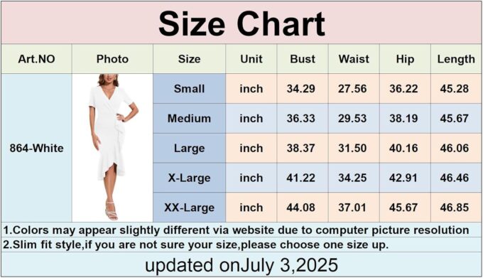 KnoInt Damen-Sommerkleid, sexy, V-Ausschnitt, Rüschen, fließendes Midikleid, formelles Wickelkleid, figurbetontes Kleid, Cocktail-Partykleid – Bild 4