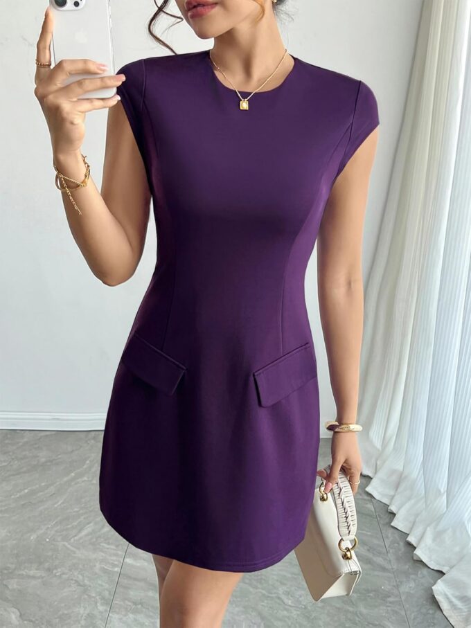 RANPHEE Women's Elegant Crew Neck Cap Sleeve Pencil Dress Ladies Spring Summer Semi Formal Graduation Party Dresses – Bild 4