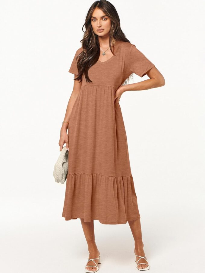 ANRABESS Women's Summer Casual Short Sleeve T Shirts Maxi Dress Flowy V Neck Tiered Beach Vacation Sundress 2025 Outfits – Bild 2