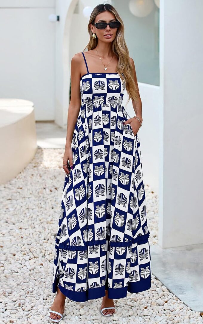 PRETTYGARDEN Summer Spaghetti Strap Dresses for Women 2025 Flowy Sundresses Casual Boho Sleeveless Beach Maxi Long Dress – Bild 4