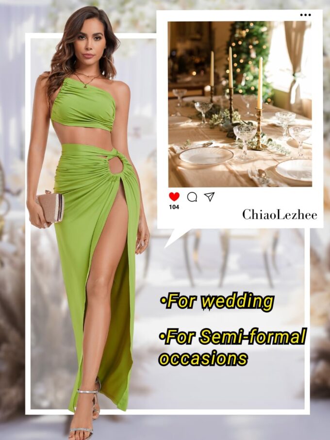 2-Piece High Slit Skirt Sets, Sexy Cutout Floor-Length Dress, One-Shoulder Backless, Vacation Outfits for Women – Bild 6