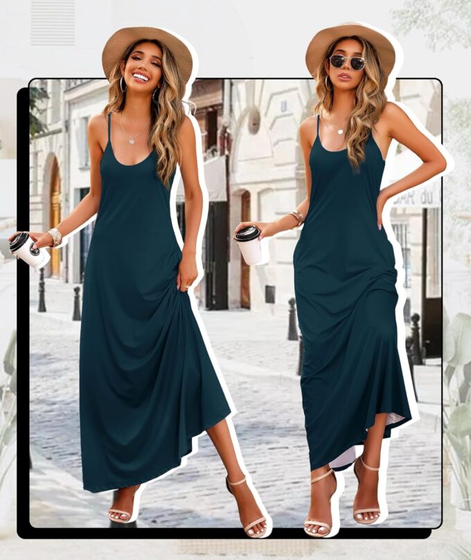 Wolddress Womens 2025 Casual Sleeveless Sundress Plus Size Loose Plain Long Summer Beach Maxi Dress with Pockets S-5X – Bild 4